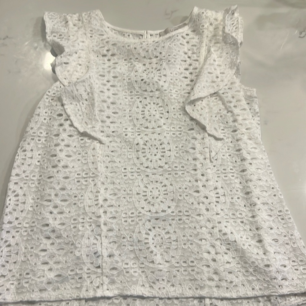 NWT LOFT Lace Ruffle Shell - Picture 1 of 5